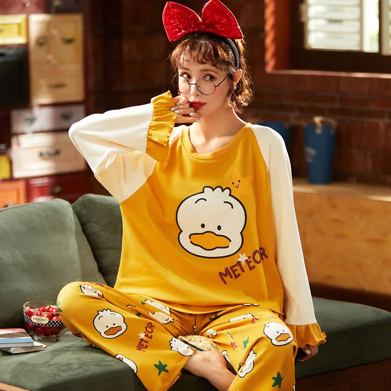 Новинка 2020 Хлопковая женская тонкая желтая утка с мультяшным рисунком полным