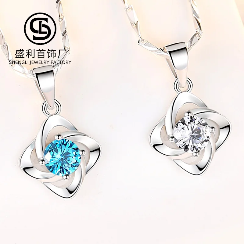 

S999 pure silver pendant simple four-leaf clover necklace fashion clavicle chain Japanese and Korean sterling silver necklace fa