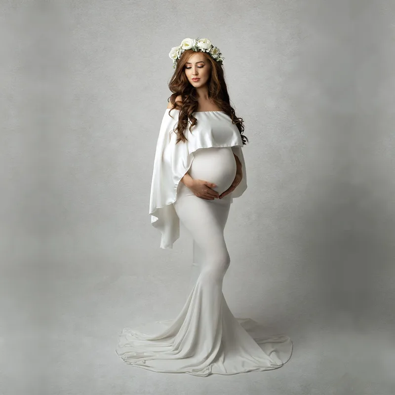 

2019 Maternity Photography Cape and Dress Sets Pregnancy Photo Shoot Long Dress Fitting Stretchy Pregnant Long Dress