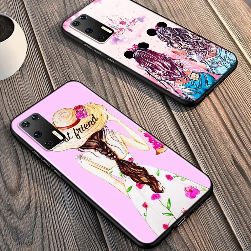 

Silicone Cover Cute Girlfriend BFF For Huawei P40 P30 P20 Pro P10 P9 P8 Lite E Plus 2019 2017 Phone Case