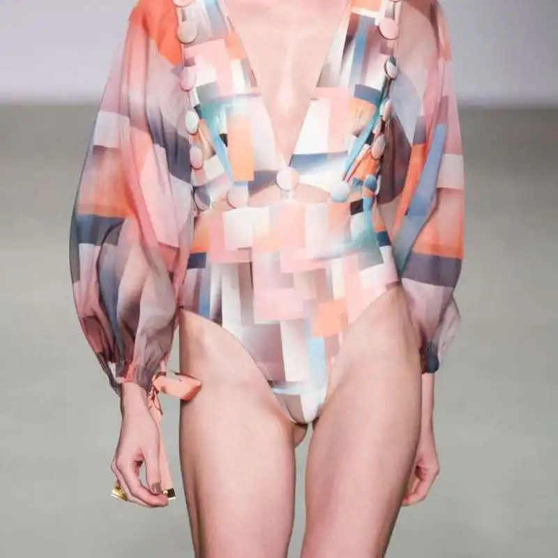 Купальник женский кружевной полиэстер с пуш-ап длинным рукавом | Спорт и