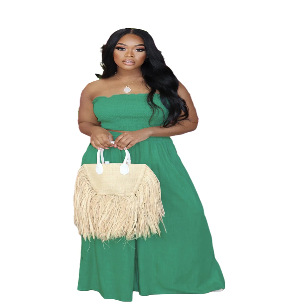 Hn002 European and American summer goods source eBay burst bra pleated women's fashion leisure dress two piece suit wholesale