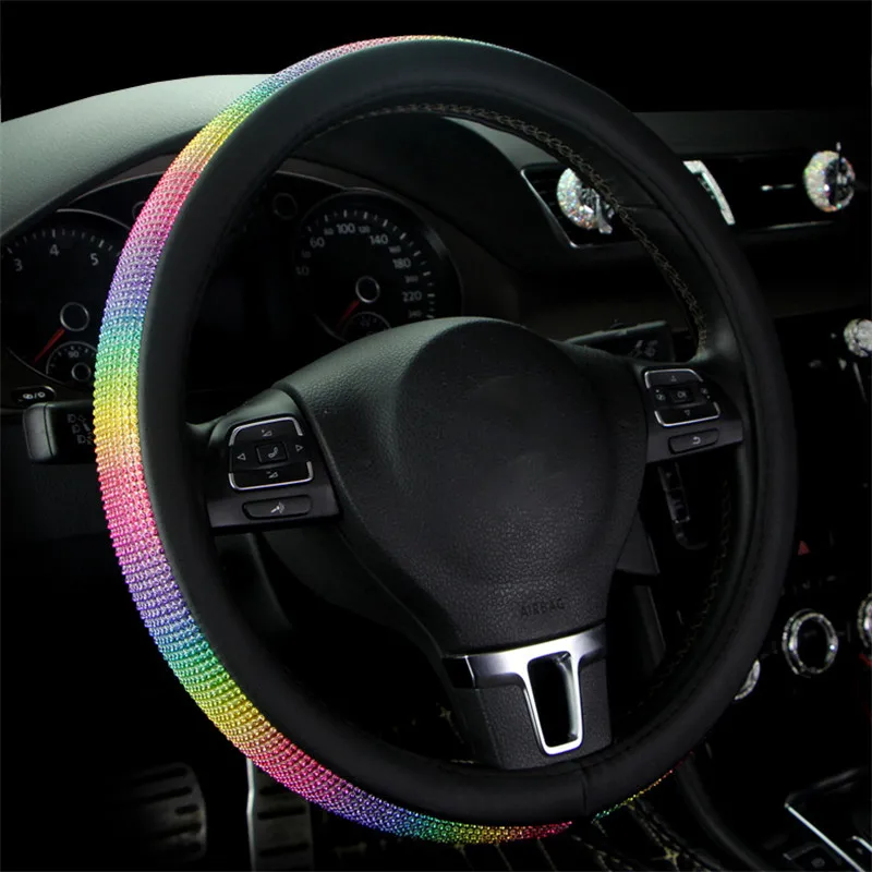 

Car Diamond Steering Wheel Cover Four Seasons Universal Colorful Diamond Steering Wheel Cover Car Goods Interior Accessories