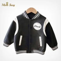 fashion baby boy pu leather baseball jacket spring autumn toddler kids thick faux leather coat sport outwear clothes 1 7y