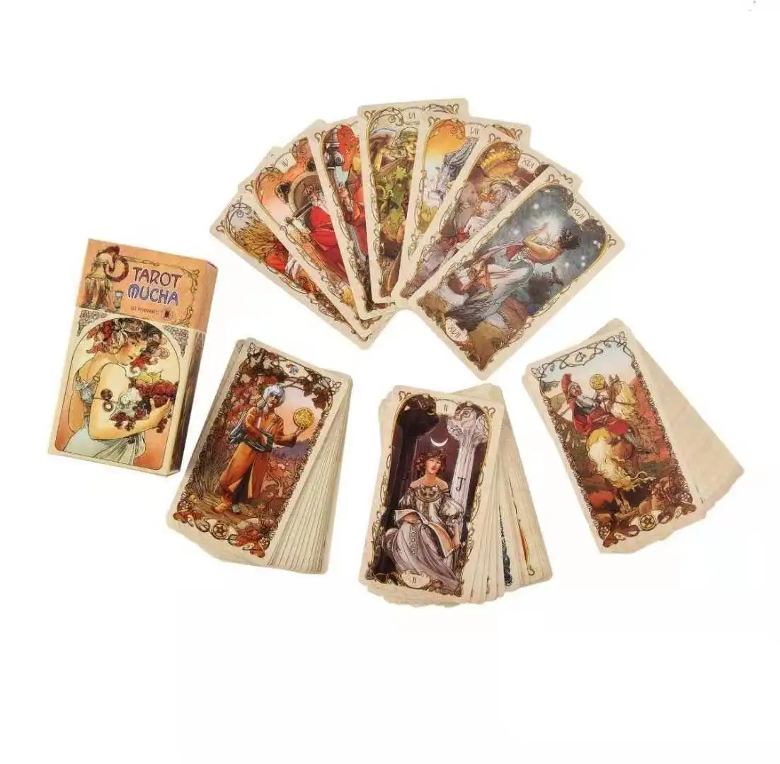 

English version of Tarot, deck material, witchcraft, divination, Tarot Mucha Cards, card game for family and friends gatherings