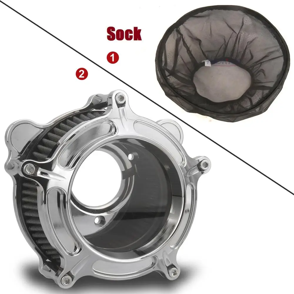 

For Harley Dyna 2000-2017 Softail Fatboy slim 2000-2015 Rain Socker Cover Chrome clarity Air Cleaner Gray Intake Filter