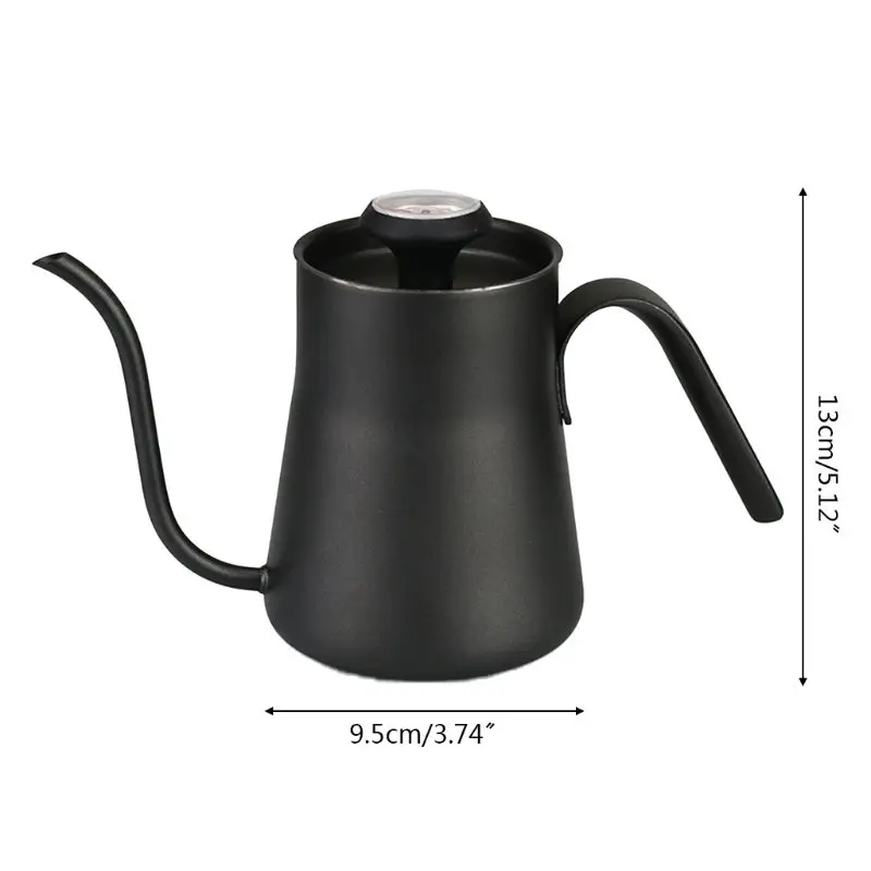 

450ml Stainless Steel Coffee Kettle Gooseneck Nozzle Fine Mouth Pot Pour Over Coffee Pot with Thermometer for Kitchen