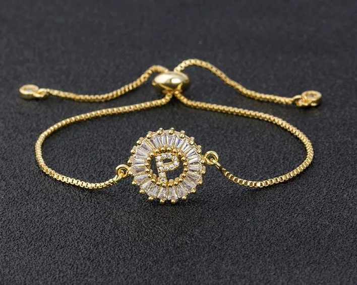 

Classic Female Crystal Letter A-Z Bracelet Dainty Gold Color Bracelets For Women Charm White Zircon Stone Party Chain Bracelet