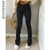 boofeenaa street style split sweatpants women high waist flare pants y2k solid color cotton pants black brown joggers c84 cg31