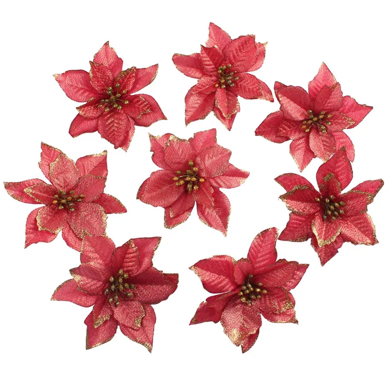 5 шт. рождественские украшения 13 см искусственные цветы блестки Poinsettia поддельные цветы для дома свадьбы Рождественская елка Декоративный цветок головы - Цвет: F07