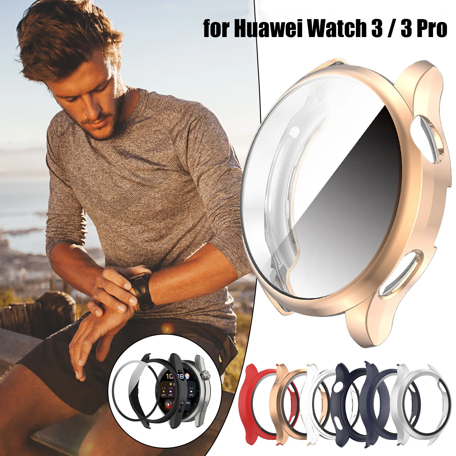 

For Huawei Watch 3 /3 Pro Case Screen Protector Plastic Cases Shell Toughened Film Full Cover Protection