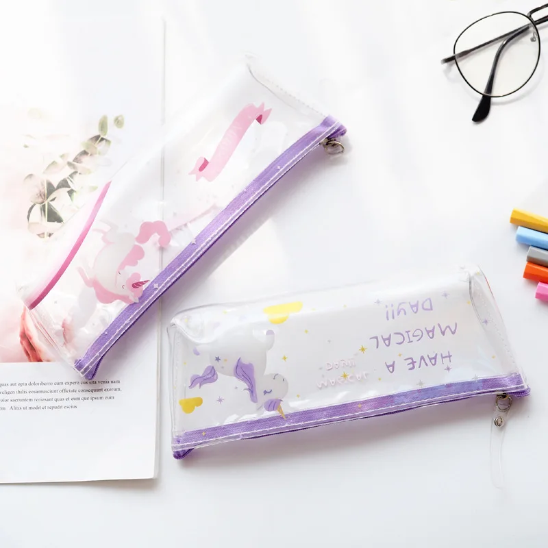 Прозрачный пенал из ПВХ с единорогом органайзер для хранения канцелярских