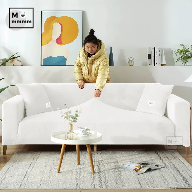 Чехол на угловой диван эластичный белый для гостиной | Дом и сад