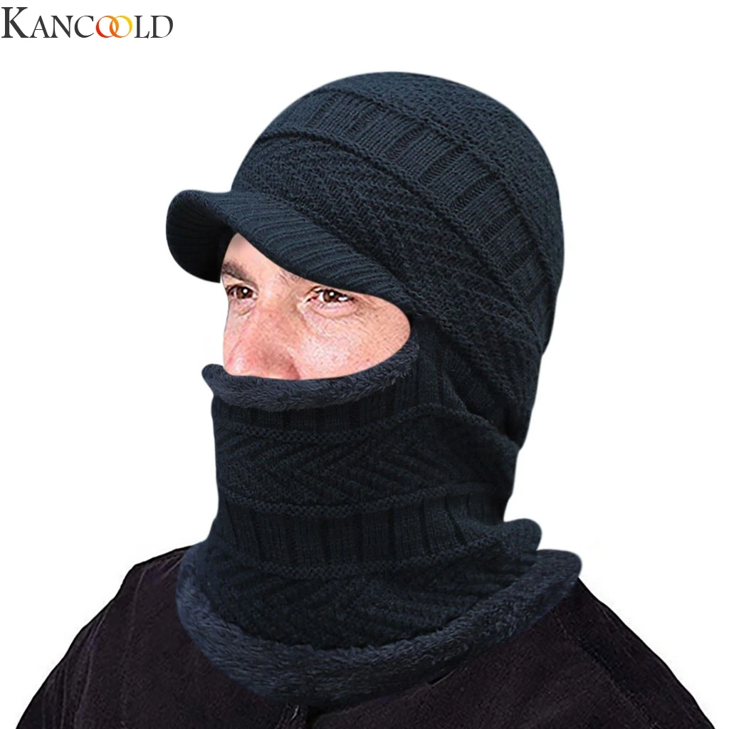 ACCGLORY Мужская теплая шапка зимняя утолщенная и шарф двухсекционная вязанная