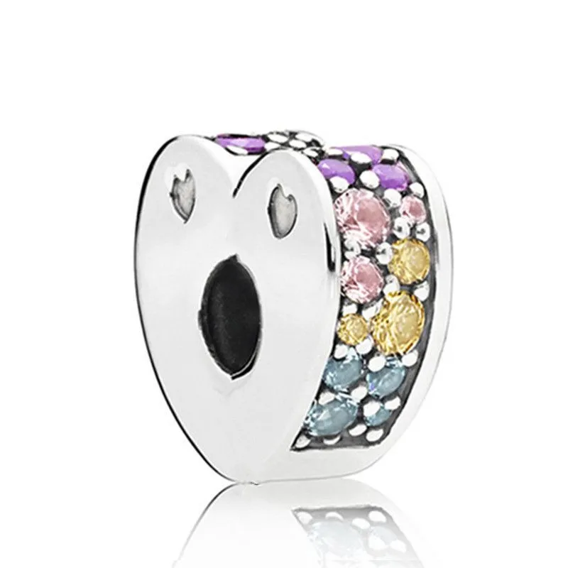 

1Pcs New Color Rhinestone Heart Pendant DIY Beads Suitable for Original Pandora Charm Bracelet Ladies Jewelry Making Gifts