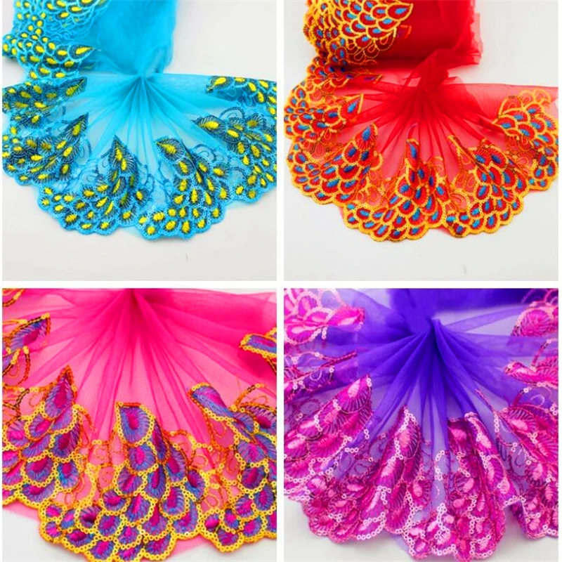 19 см ширина золотистых пайеток цветочная вышивка кружевной тесьмы органзы лента фатиновое платье кукольная юбка одежда аксессуары FH69 on.