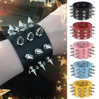punk spikes leather bangles street style rivet wide cuff unique pointed three row gothic rock unisex bangle bracelets charm