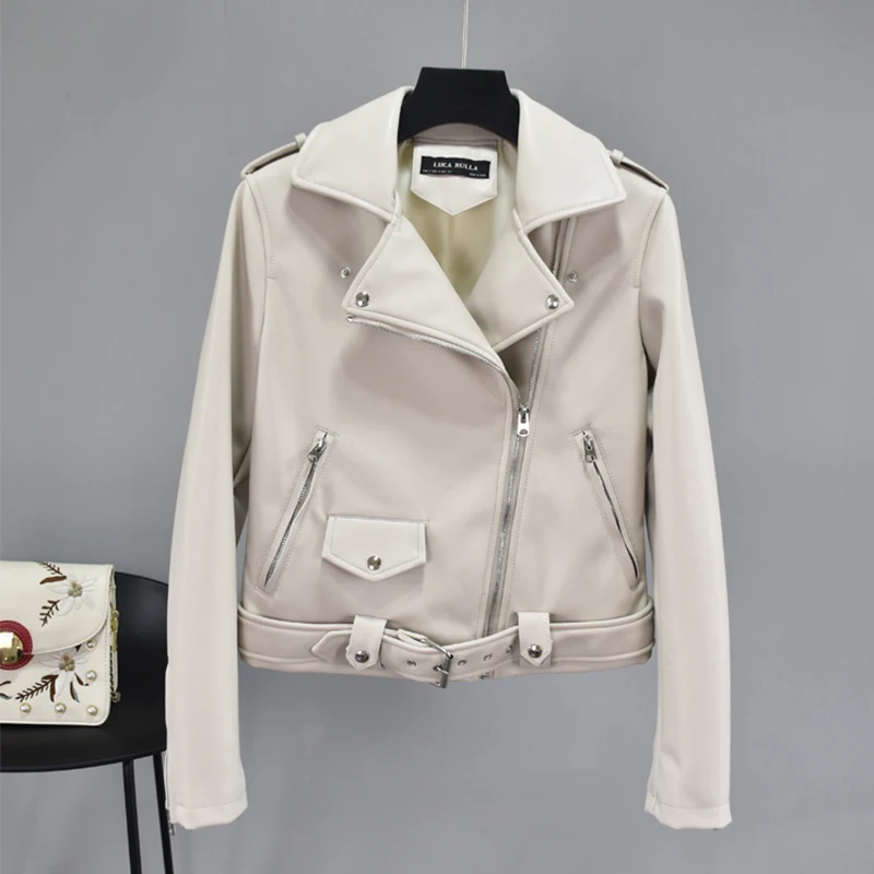 FTLZZ Женская Осенняя искусственная кожаная куртка с застежками-молниями базовое