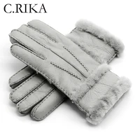 100 genuine sheepskin leather gloves women winter autumn fashion warm fleece snow mittens men outdoor five finger wrist gloves