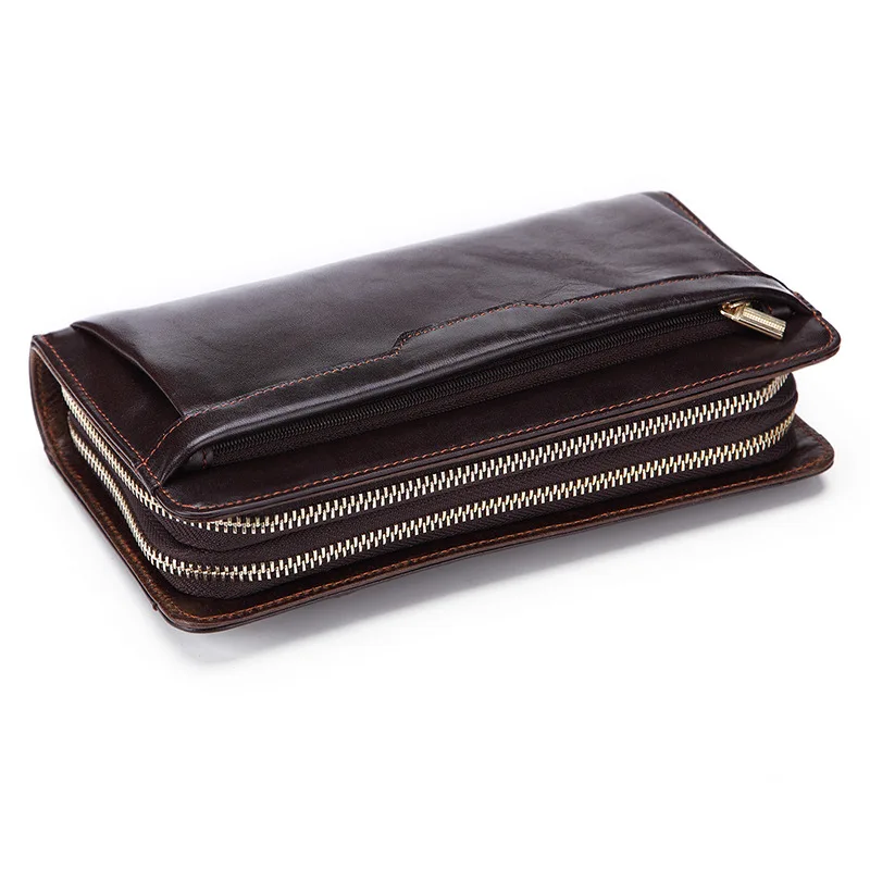 

Zipper Men Clutch Bag Fashion Genuine Leather Long Purse men's Wallet Male Casual Handy Bag Genuine