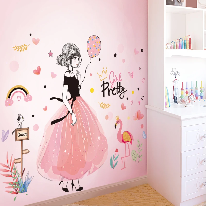 [SHIJUEHEZI] настенные наклейки для девочек с героями мультфильмов DIY Фламинго