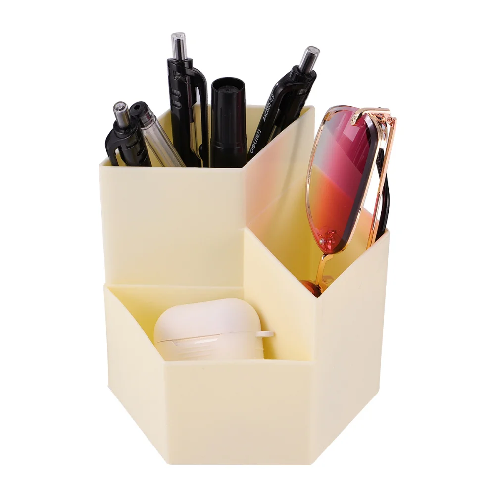 

2pcs Three Lattice Pen Container Rhombic Pen Holder Multi - functional Storage Bucket Desktop Decorations Blue