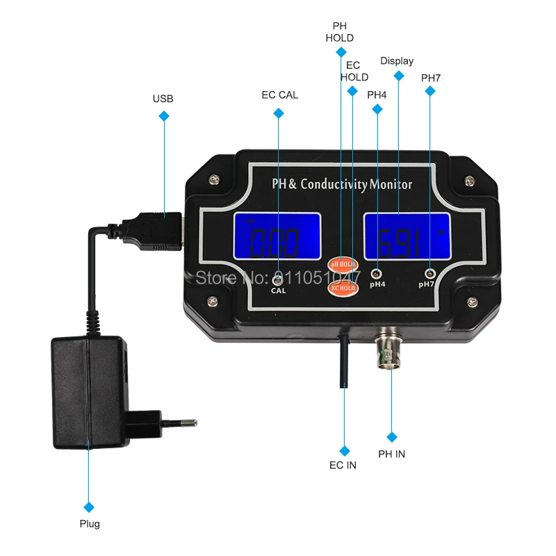 2 в 1 анализатор качества воды с ЖК дисплеем и подсветкой|Измерители pH| |