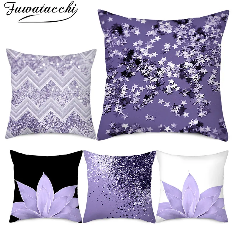 

Фиолетовые геометрические чехлы на подушку Fuwatacchi, наволочки на подушку с цветами для дома, дивана и стула, Декоративные Чехлы на подушку ...