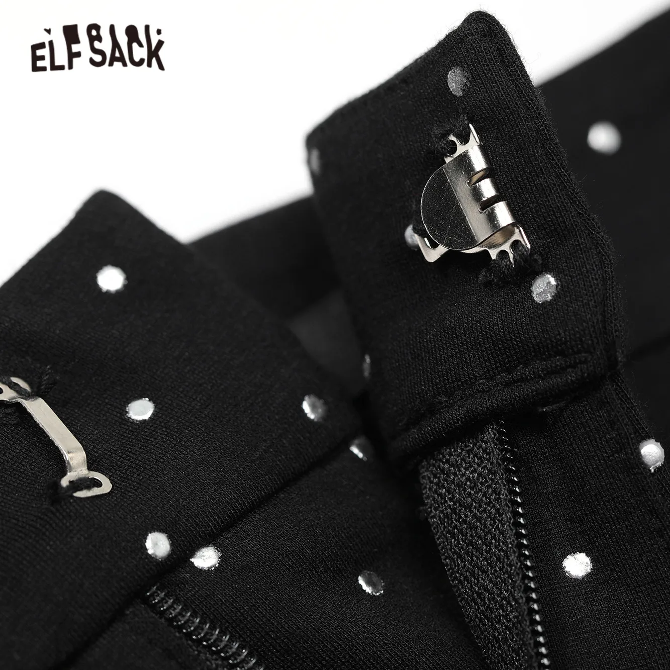 ELFSACK Polka Dot Bead Embroidery High Waist Casual Women Flare Trousers,2021 Spring ELF Korean Ladies Basic Daily Shinny Bottom