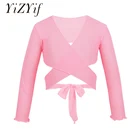 Балетная Одежда для девочек, классический сетчатый балетный костюм, Топ с длинным рукавом и регулируемой завязкой, танцевальный костюм балерины