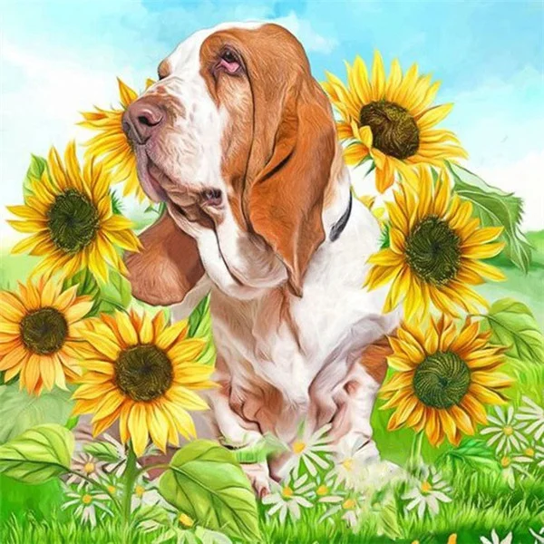 

Dog and Sunflower Diamond Painting Cross Stitch Diy Diamond Embroidery Diamond Mosaic Needlework