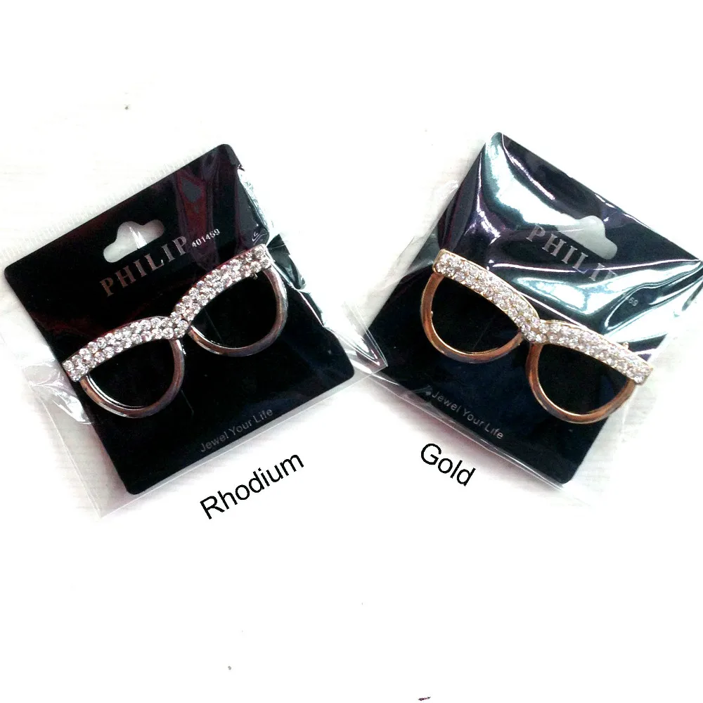 Crystals Metal Eyeglasses Large Goggles holder pin brooches fashion ornament jewelry accessories 6pcs lot free sh | Украшения и