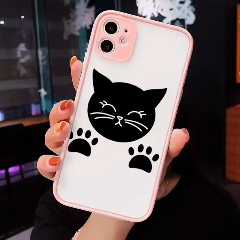 

Cute cat scratching Phone Cases matte transparent For Pink iPhone 7 8 x xs xr 11 12 pro plus max mini Clear Funda