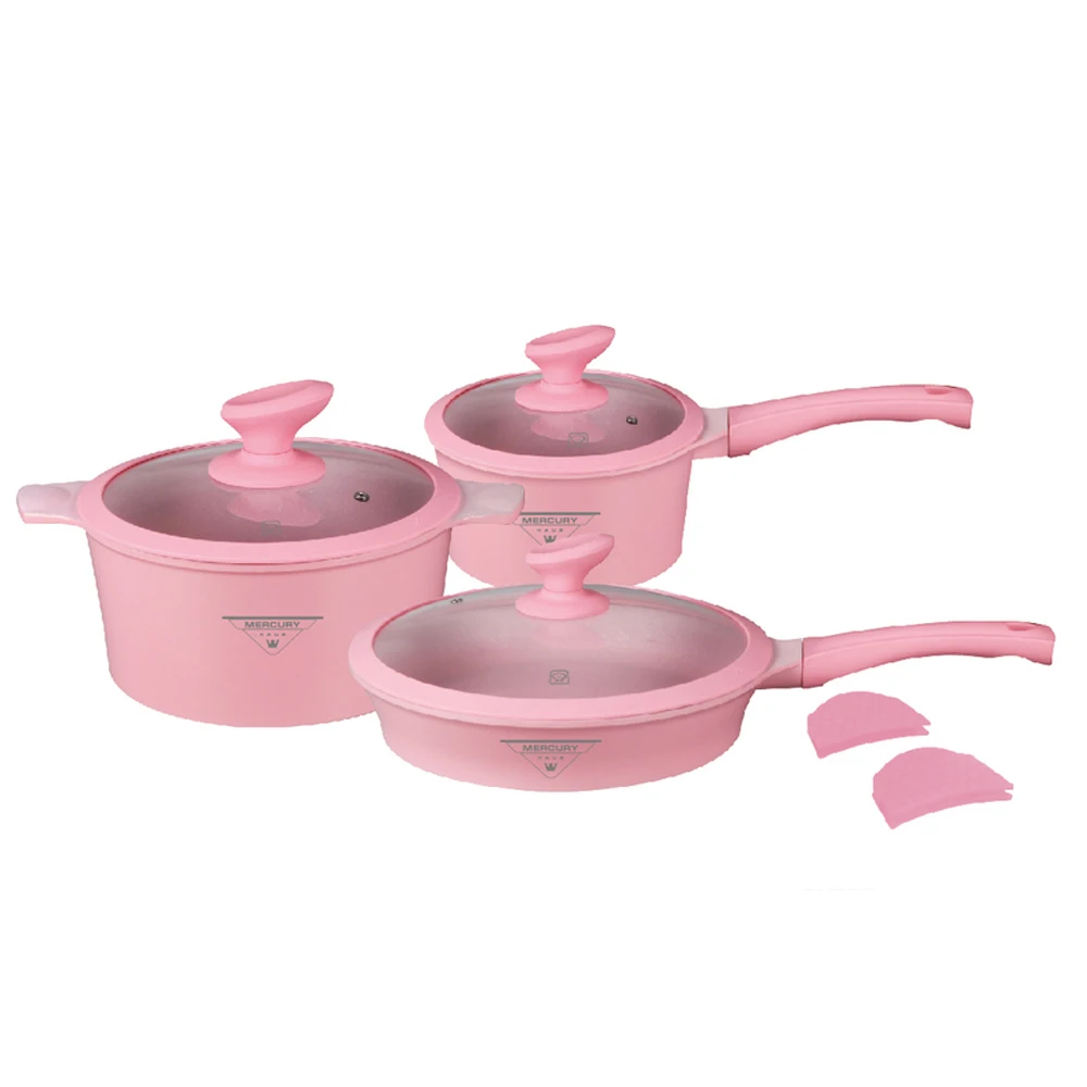 Антипригарная кухонная разноцветная кастрюля из литого алюминия 6 шт. сковорода