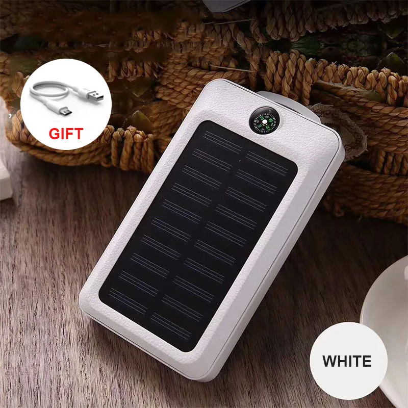 White 1pc Мобильный Внешний аккумулятор 20000 мАч, флэш-светильник, солнечная зарядка, USB, портативный, для кемпинга, светодиодный светильник, для улицы, подвесной фонарь с компасом, для телефона - Испускаемый цвет: White 1pc
