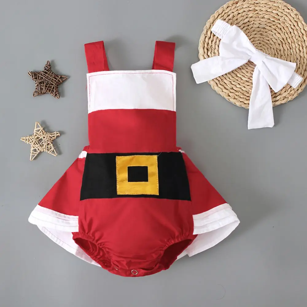 

Newborn Baby Girls Christmas Outfits Bodysui Dresst+Headband Santa Claus Custome Suspender Romper Dress Infant Jumpsuit 3-18M