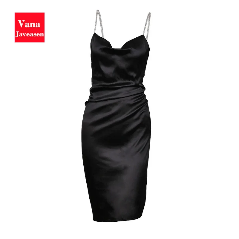 

Vana Javeasen Diamond Spaghetti Strap Pleated Dress Woman Party Sexy Backless Mini Dress Elegant Womens Vestidos Summer