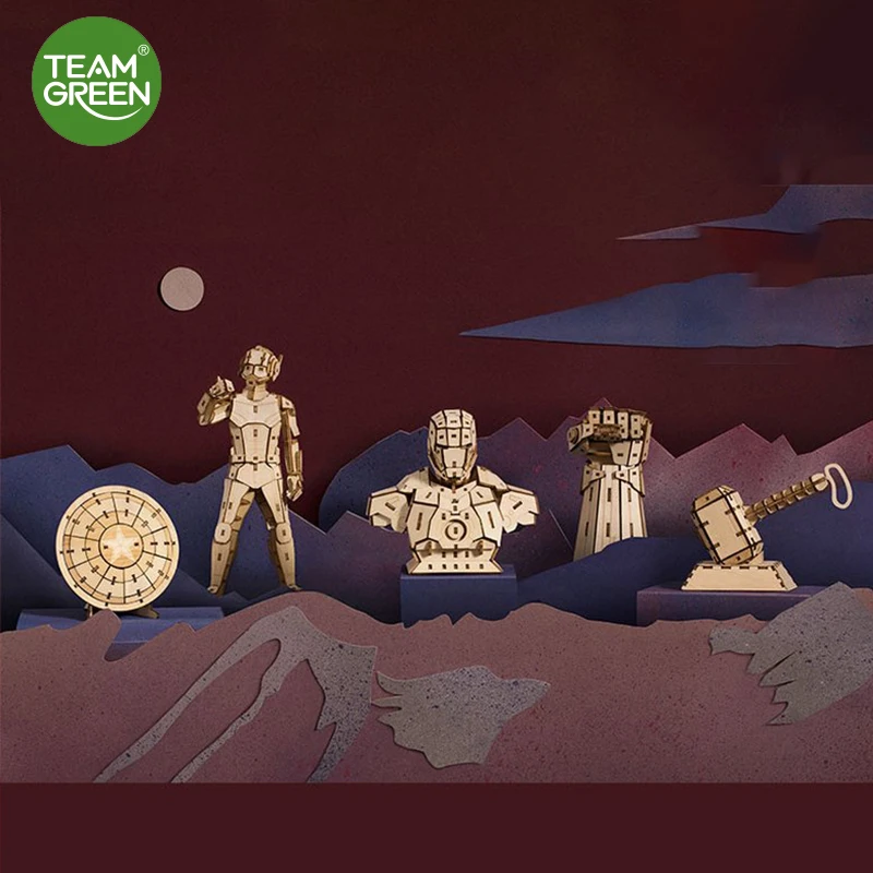 Оригинальные деревянные игрушки TEAMGREEN пазлы Marvel 3D Железный человек бесконечные