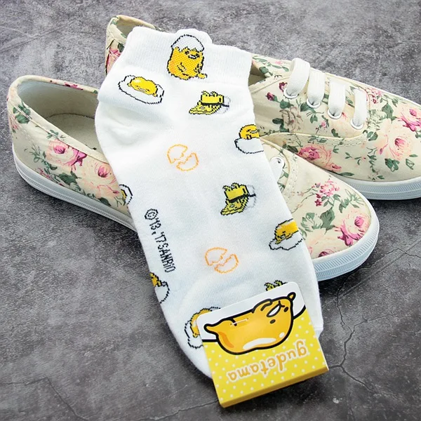 2-2 White Мультфильм Gudetama с вышитым рисунком Носки милые смешные счастливых женщин весенние, летние носки удобные дышащие хлопковые носки длиной до щиколотки, skarpetki - Цвет: 2-2 White