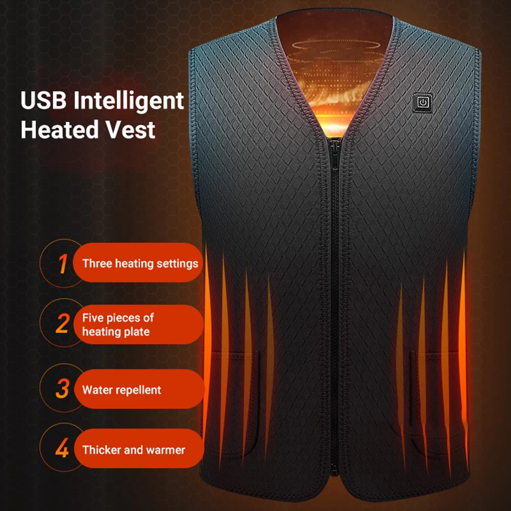 

Heated Vest Rechargeable Intelligent Thermostat Vest V Collar Neck Waterproof Washable Auto Regulate Heated Winter Vest Unisex
