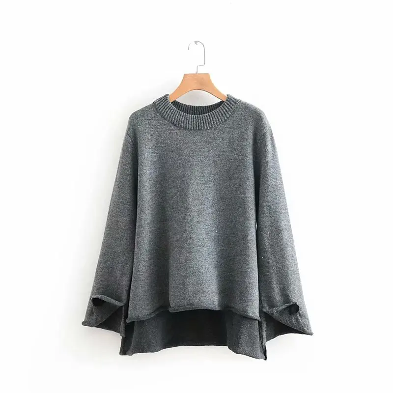 Fashion Casual Women Grey O-Neck Knitwear Jumpers Ladies 2019 Za Button Sleeve White Sweater Boyfriend Wind Knitted Pullovers | Женская