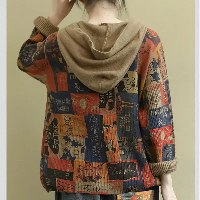 Свитер женский с капюшоном и длинным рукавом осенний размера плюс | Женская