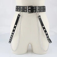 harajuku black women belt punk leather pin buckle waist belt jeans fashion individual decorative belt chain women belt strap