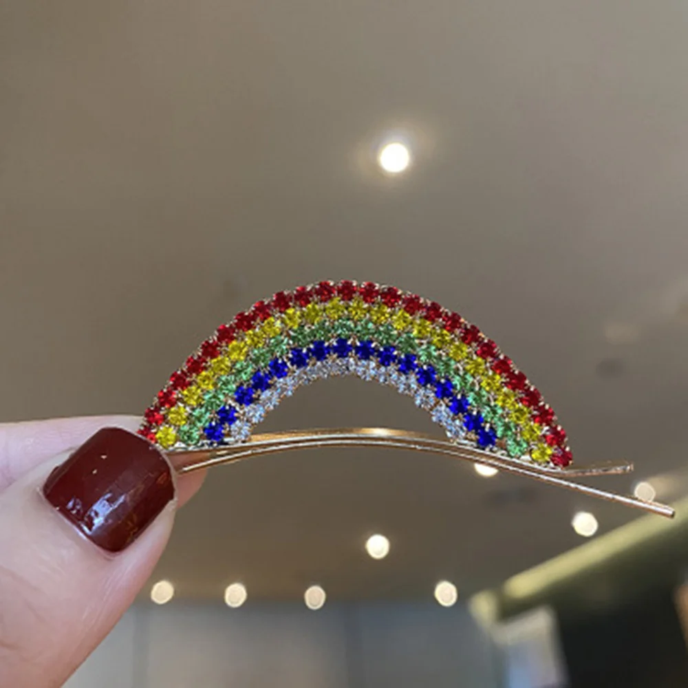 

New Rainbow Tassel Side Clip Flash Diamond Hair Clip Side Clip Rhinestone Bangs Clip Side Clip Girl Hair Accessories Wholesale