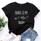 Путешествия это моя Женская хлопчатобумажная рубашка с коротким рукавом и О-образным вырезом Футболка для женщин черный, белый цвет буквы персонализированные футболки для женщин
