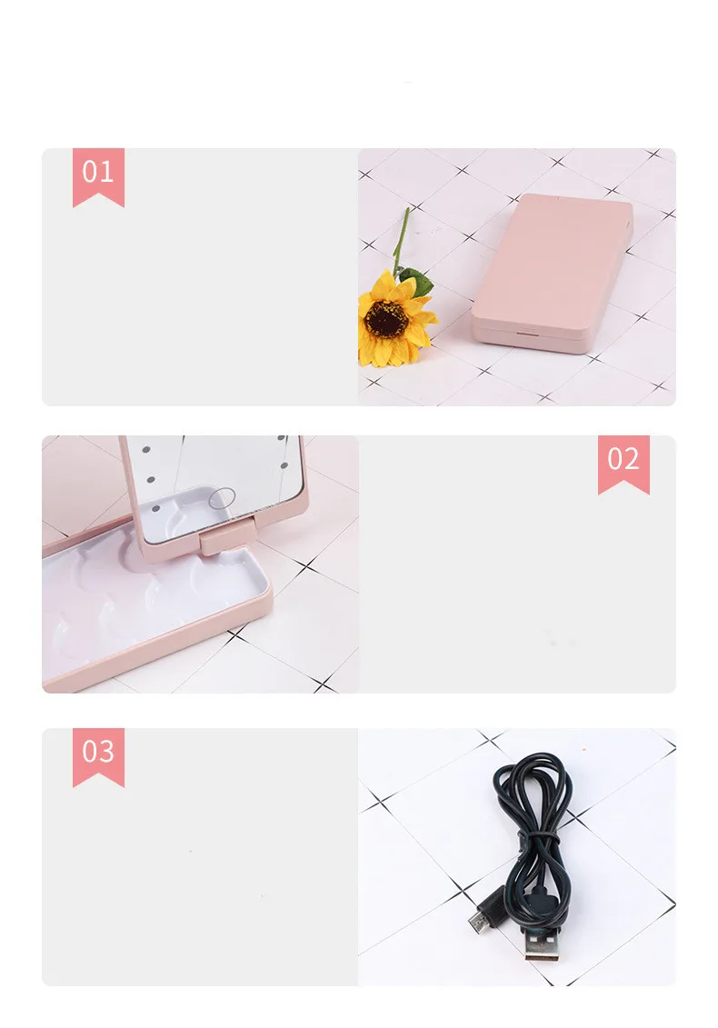 

Pocket mirror folding makeup mirror with makeup brush set led touch portable one-face storage box makeup mirro Christmas Gift