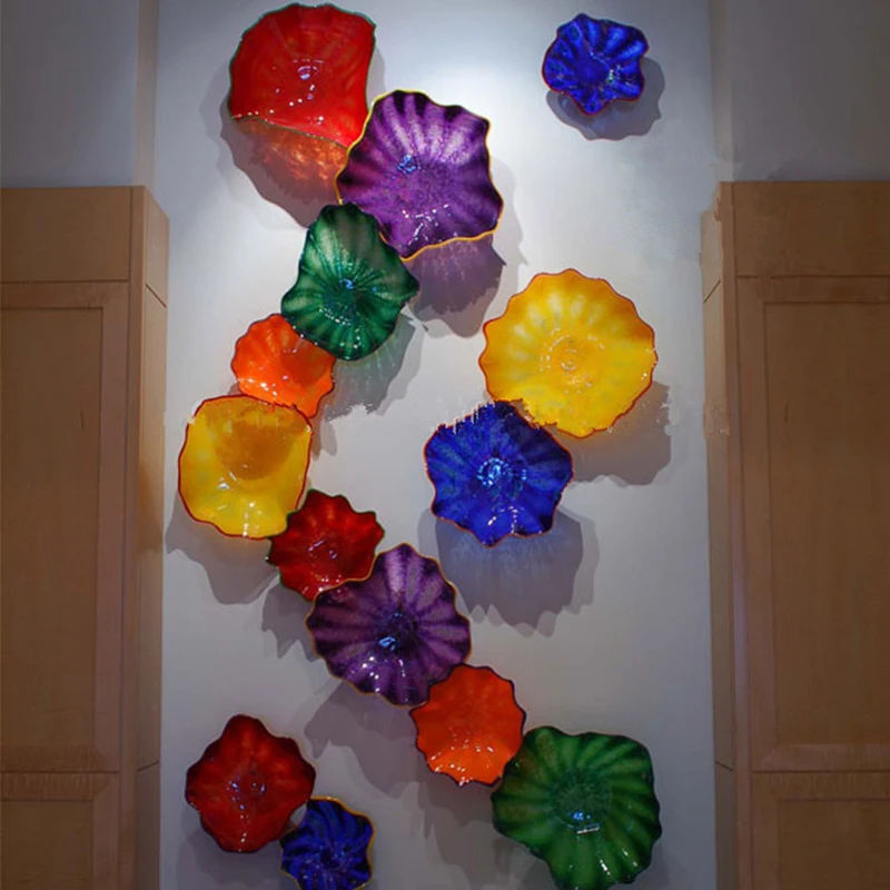 

Artistic Flower Glass Wall Lights Plates on the Wall Interior Lighting Bold Colored Hand Blown Murano Glass Wall Plates Lamps