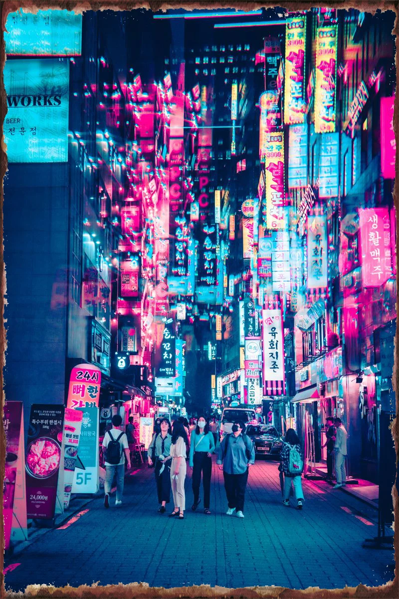 

Неоновый Настенный декор Сеул, украшение для комнаты, ретро винтажная металлическая вывеска, жестяные таблички для творчества, для дома, кл...