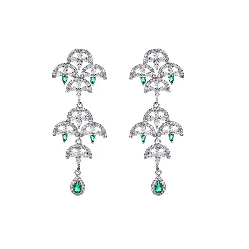 

European Retro Style S925 Silver Needle Circular Sector Pendant Eardrop Long Earrings for Wedding/Banquet/Party