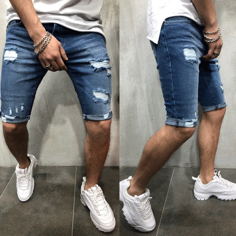 

Mens Denim Chino Shorts Super STRETCH Skinny Slim Summer Half Pant Cargo Jeans